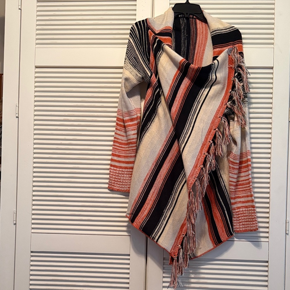 Striped Fringe Poncho - Picture 5 of 6
